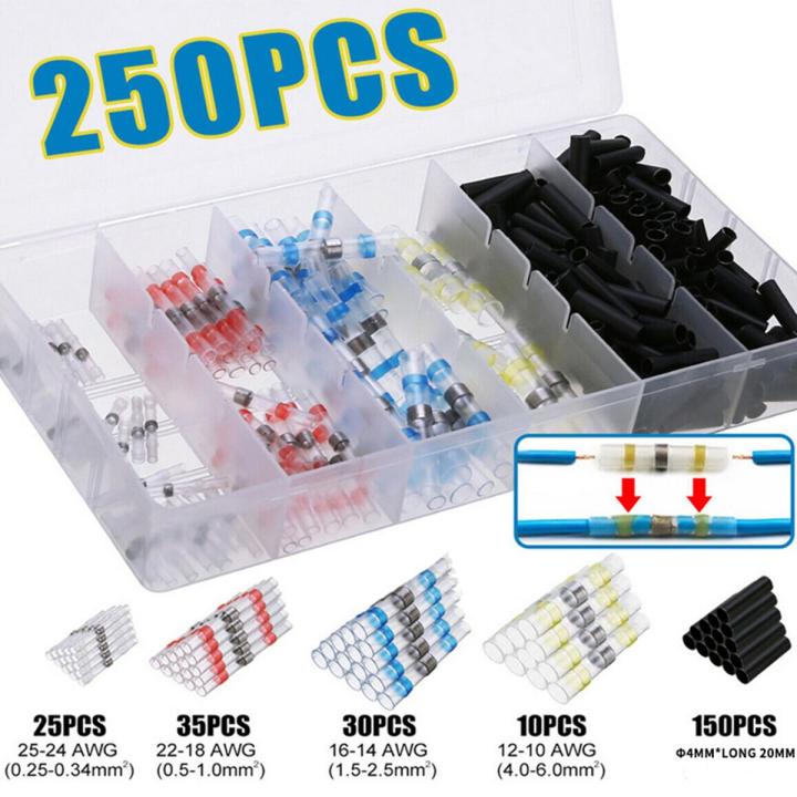 250Pcs Heat Shrink Butt Terminals Solder Seal Sleeve Wire Connector Waterproof