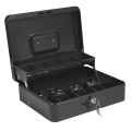 Cash Box Metal Money Box with 5 Coin Trays Cantilever Design & 4 Bill Slot with Spring Clips to Organize and 2 Keys Lock Safe Box Suitable for Valuables 11.8x9.44x3.54in Size. 