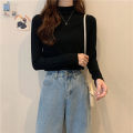 Candy Color Autumn and Winter Fashionable New Long Sleeve T T-shirt with Half Turtleneck Western Style All-Match Bottoming Shirt Women's Top.