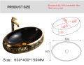 High Quality Luxury Modern Oval Art Basin Ceramic Gold Black Bathroom Sink Counter Top Hand Wash Basin. 