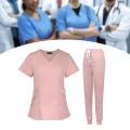 Women Nurse Work Clothing Nursing Uniform Top and Pants V S Pink. 