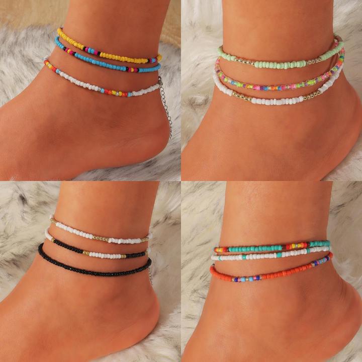 3pcs set Bohemian Colorful Beaded Beads Anklets For Women Summer Ocean Beach Handmade Ankle Bracelet Foot Leg Beach Jewelry Gift Daraz .bd