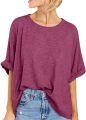 Loose Women's T-Shirts, Casual Pants, Wide Collar, Short Sleeve T-Women's Shirt, OJolee Jocoo Summer Women's Solid Color Shirt. 