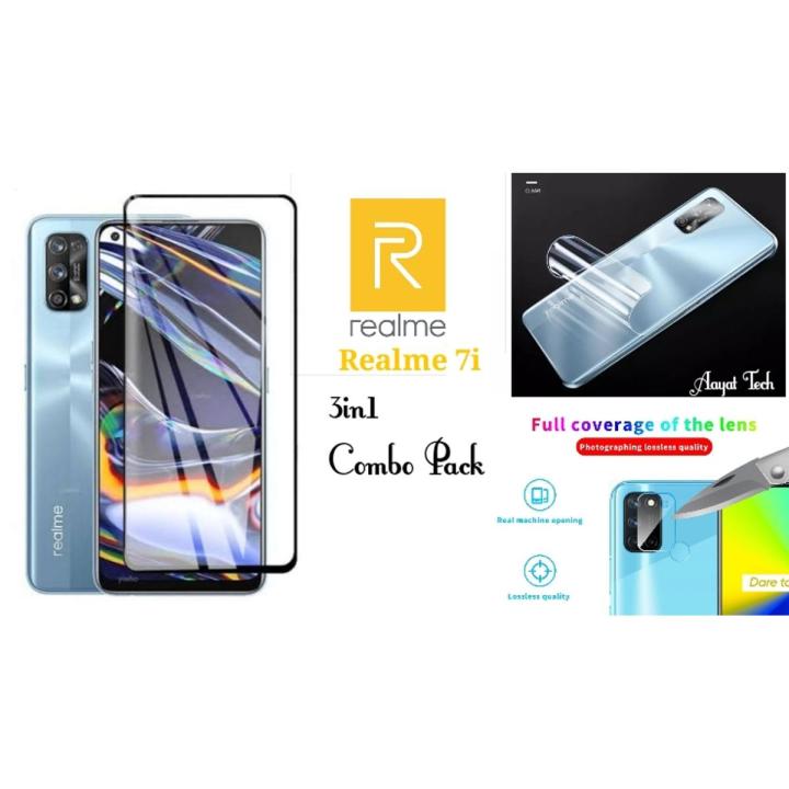 Realme 7i 3in1 Combo Pack [Front Glass+Back Transparent poly+Camera Glass  Protector]
