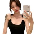 Metal Buckle Hot Girl Bandeau Camisole Women's Summer New Pure Desire Style Sexy High Waist Crop-Top Short Top.