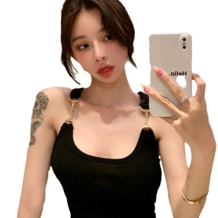 Metal%20Buckle%20Hot%20Girl%20Bandeau%20Camisole%20Women's%20Summer%20New%20Pure%20Desire%20Style%20Sexy%20High%20Waist%20Crop-Top%20Short%20Top%20-%20Image%205