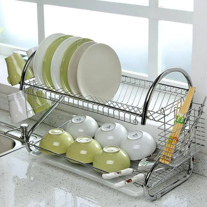 Double Draining Rack 2 Layer Dish Drainer Rack Stainless Steel | Daraz.com.bd