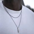 Vnox 3D Vertical Bar Necklaces for Men, Layering Stainless Steel Geometric Pendant, Layered Wheat Rope Cuban Chain, Boy Collar. 