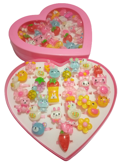 Cute Cartoon 36Pcs Plastic Finger Rings For Baby Girl - Ring For Girls ...