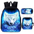 Cool Wolf Print Backpack School Bags Fashion Bookbag For Teenage Boys Girl 3Pcs School Backpacks Shoulder Bag Pencil Bag Mochila.
