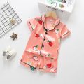 Summer Children Cartoon Short Sleeve+Shorts 2pc Satin Silk Pajamas Sets Girls Sleepwear Boy Loungewear Leisure Wear Home Clothes.
