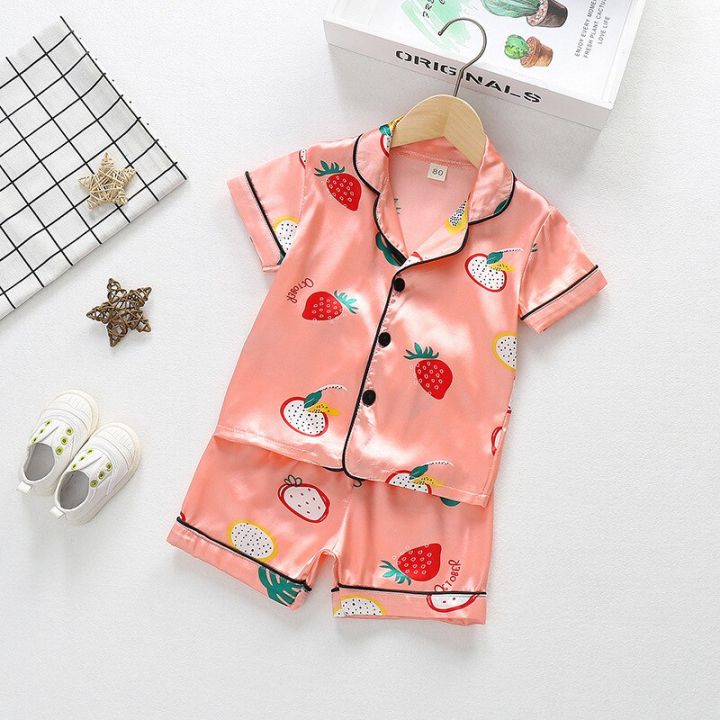 Summer%20Children%20Cartoon%20Short%20Sleeve+Shorts%202pc%20Satin%20Silk%20Pajamas%20Sets%20Girls%20Sleepwear%20Boy%20Loungewear%20Leisure%20Wear%20Home%20Clothes%20-%20Image%206