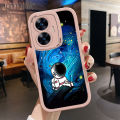 Hontinga for Realme C55 Back Cover PU Leather Moon Astronaut Phone Case Soft Silicone Edge Mobile Cover. 