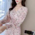 Summer dress for casual women's elegant chic fashion beach Party formal occasion korean style Floral Chiffon long dresses NS5603.