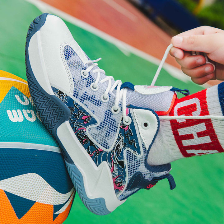 2023Autumn High Top Sneakers Boys Middle and Big Children Basketball Shoes Teenagers Students Breathable Casual Running Shoes