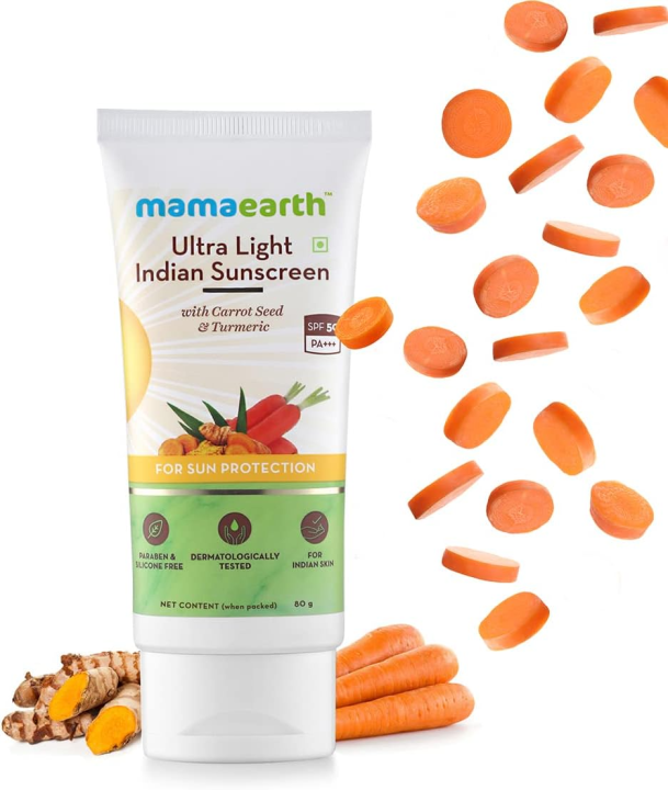 Mamaearth Ultra Light Indian Sunscreen SPF50 PA+++ with Turmeric and Carrot Seed Oil