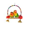 Colorful Wooden Bird Swing with Beaded Arch & Bells – Cage Toy for Parakeets, Lovebirds & Small Parrots. 