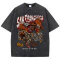 American Washed retro and worn out T-Shirt for men Women Loose Oversized Clothes San Francisco Skeleton Miner Graphic Streetwear.