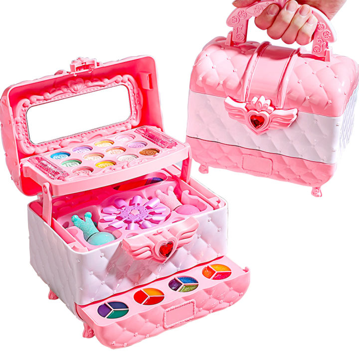 GC Kids Makeup Kit Girl Pretend Play Toy Princess Makeup Set Beauty Cosmetic Bag Kidcraft Playset Cosmetics Toys Early Learning Educational Toys For Girl Gift