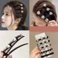 Sparkling Crystal Stone Braided Hair Clips Double Bangs Braided Barrettes Hairpins Women Girls Headwear Hair Styling Accessories.