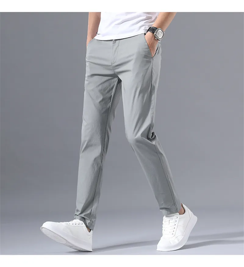 Smart Casual Pants Men Classic Cotton Straight Business Formal