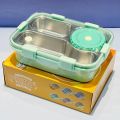 AUM ENTERPRISE 3 Compartment Stainless Steel Lunch Box with Soup Bowl, Spoon, Fork, Chopsticks Tiffin Box, School & Office - Multicolor (I).