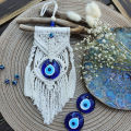 Macrame Wall Hanging Handmade Lucky Eye Blue Turkish Evil Eye Pendant Nazar Decoration for Home Living Room Wall Home Decor Gift. 