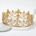 (NEW)OIMG Royal King Crown For Men - Metal Prince Crowns And Tiaras Full Round Birthday Party Hatsmedieval Accessories Gold.