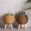 Imitation Rattan Woven Flower Shelf Planters Storage Basket With Wooden Legs Podazz.