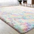 Long Plush Tie Dyed Carpet Thicken Floor Rug Nonslip Mat for Bedroom Bedside Living Room. 