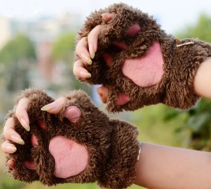 Winter%20Warm%20Cartoon%20Cat%20Paw%20Gloves%20For%20Women%20Girls%20Thermal%20Fingerless%20Gloves%20Cute%20Soft%20Short%20Plush%20Half%20Finger%20Gloves%201Pair%20-%20Image%205