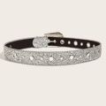 M2EA Goth for rhinestone Belts Women PU Leather Strap for rhinestone Belts Western Cowboy Y2K Girls Fashion Belt for Jeans Men.