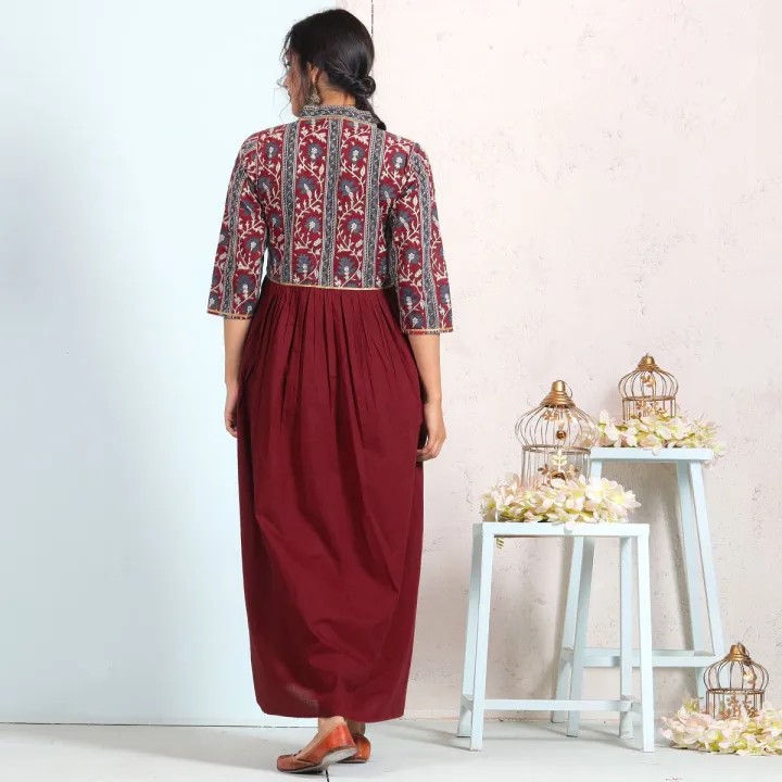 Maroon%20V%20Neck%20Gathered%20Dress%20(%20Full%20Stitch%20Dress%20)%20k49%20-%20Image%208