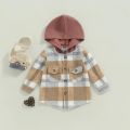 1-6Y Kids Boys Plaid Jacket Baby Autumn Clothing Long Sleeve Button Closure Hooded Plaid Outerwear Children Coats Streetwear. 