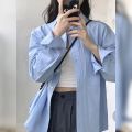 Spring Clothes for Women 2024 New Blue Color Shirt Women's Design Sense Niche French Shirt Long Sleeve Early Spring chic Top.