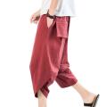 Baggy Pants Solid Loose Wide Leg Streetwear Korean Style Crossed Leg Opening Capri Pants Bloomers Calf-Length Pants Joggers. 