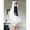 Angel wings cat ears star hoodie cute soft girl autumn winter with thick velvet and loose top jacket.