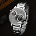 Men Double Movement Stainless Steel Luxury Wrist Watch Large Dial Men Business Watch.