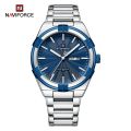 NAVIFORCE 9218 Watch Men Stainless Steel Silver Blue Color Luxury Quartz Fashion Watches Male  Calendar Wristwatch-Silver&Blue. 