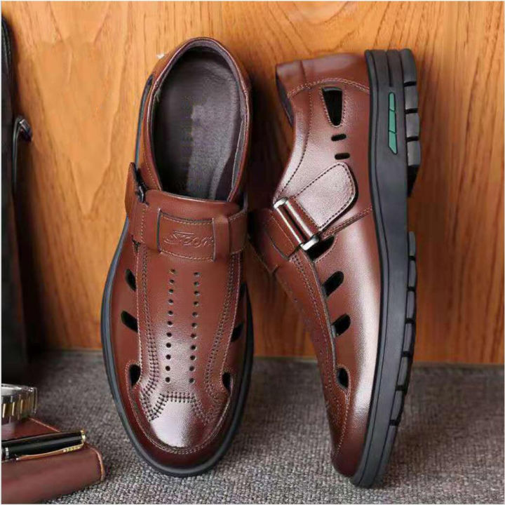 2022%20Summer%20Soft%20Leather%20Shoes%20Quality%20Men's%20Fashion%20Hollowed%20%20Leather%20Sandals%20Breathable%20Man%20Casual%20Shoes%20Father%20Sandal%20-%20Image%202