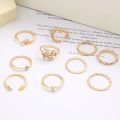 10Pcs/Set Trendy Sweet Crystal Leaf Flower Moon Star Opening Heart Rings Bohemian Women Rhinestone Jewelry Fashion Geometric Rings Set. 