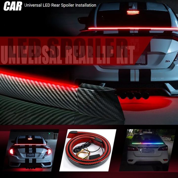 Universal Auto LED Tail Rear Spoiler Lip Kit Signal Lamps Car Trunk Strap Exterior Accessories Brake Light Fits Roof Wing