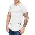 Hole ripped t shirts men short sleeve t-shirt fitness summer clothes men's funny solid tshirt streetwear slim tops tees. 