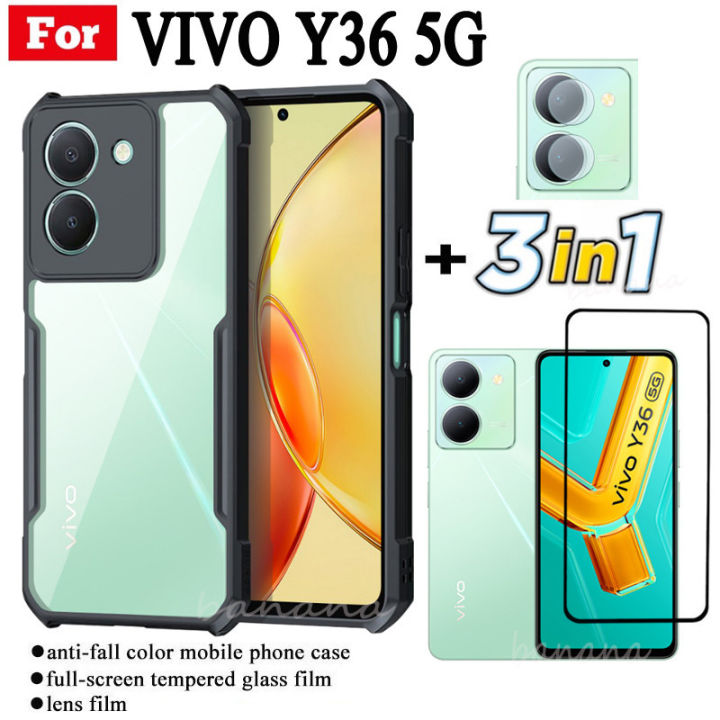 3 IN 1 Vivo Y36 5G Anti-fall Mobile Phone Case for Vivo Y28 Y38 Y58 Y18 Y18E Tempered Glass Film+lens Film