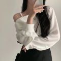 Sense of Design ins Large Lapel Strapless Long Sleeve Shirt Women's Salt Casual Korean Women's Outer Wear. 