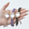 Rhinestone Braided Rope Band Quartz Wrist Watch Fashion Women Bracelet Watches Jewellery Gift.