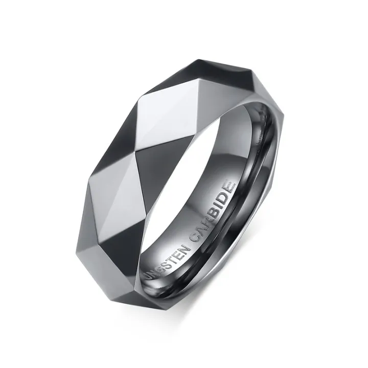 Faceted%20Wedding%20Band%20For%20Men,Mens%20Tungsten%20Carbide%20Rings,%20Polished%20Beveled%20Edge%20Comfort%20Fit%20-%20Image%202