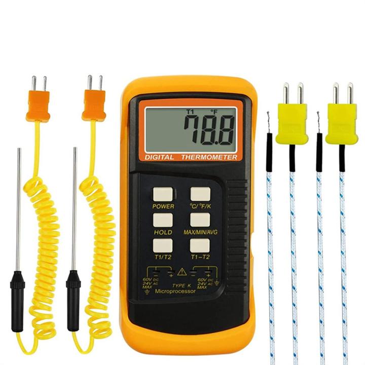 Digital K-Type Thermocouple Thermometer (-50-1300°C) with Dual Channels 4 Probes Handheld High Temperature
