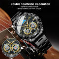 LouisWill Men's Watch Double Tourbillon Hollow Calendar Watch Luminous Watch Steel Band Watch Men's Fashion Steel Watches 30M Waterproof Wristwatches  Watches For Men With Free Box. 