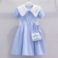 Girls College Style Dress Summer Thin Kids Sweet Skirt Foreign Style 2023 New Doll Collar Princess Dress. 